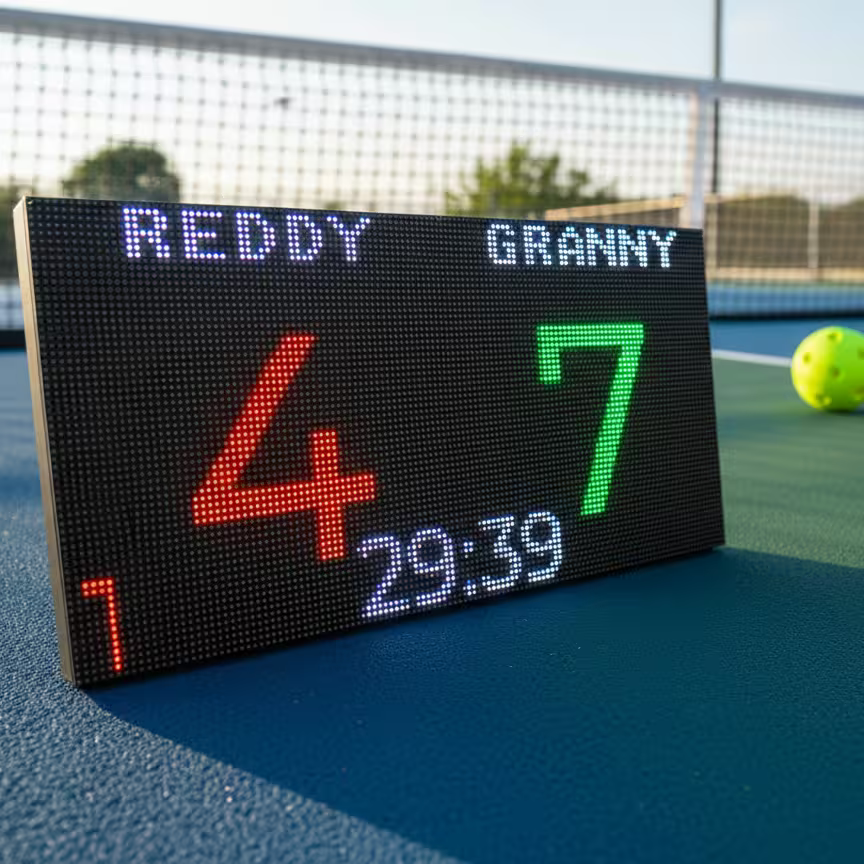 High-contrast digital display showing score clearly visible in sunlight