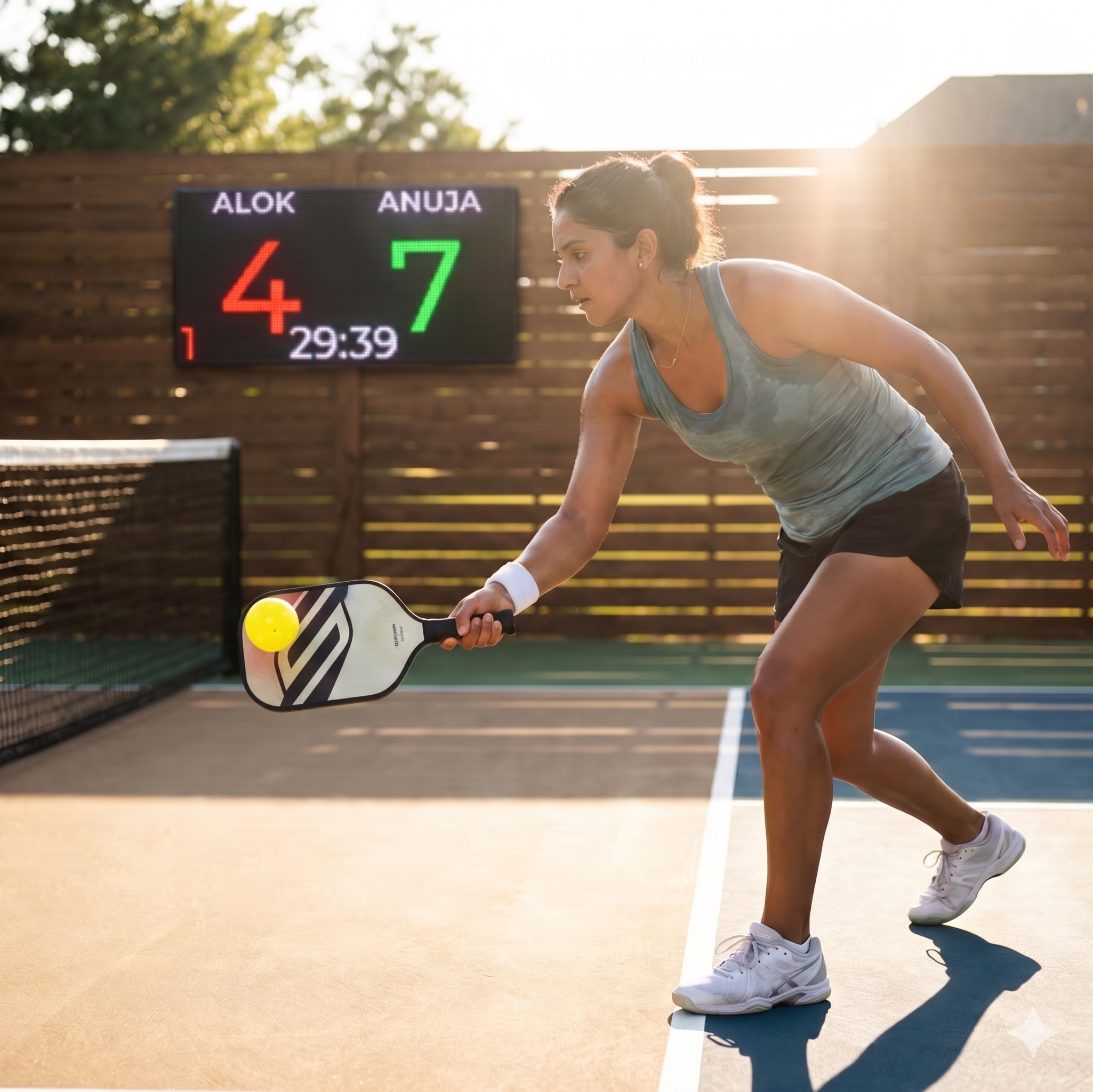 High-contrast digital display showing score clearly visible in sunlight